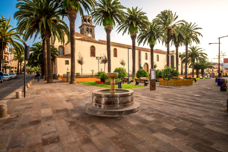 square with fountain near the church in la laguna